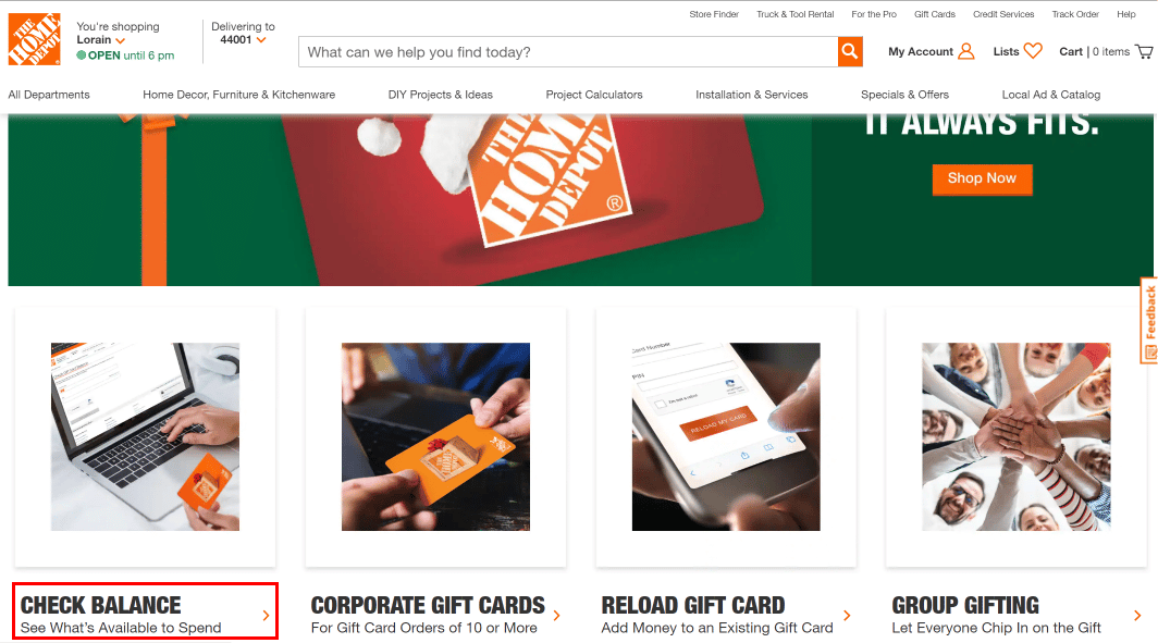 Desplácese un poco hacia abajo y haga clic en la opción VER SALDO en la parte inferior izquierda de la pantalla. | Cómo verificar el saldo de la tarjeta Home Depot
