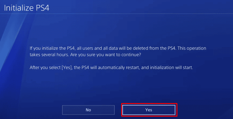 Seleccione Sí |  Luz naranja en PS4
