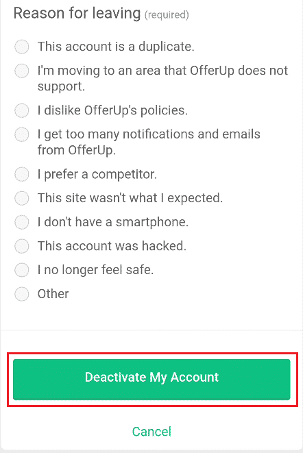 Toca Desactivar mi cuenta | Cómo eliminar una cuenta OfferUp