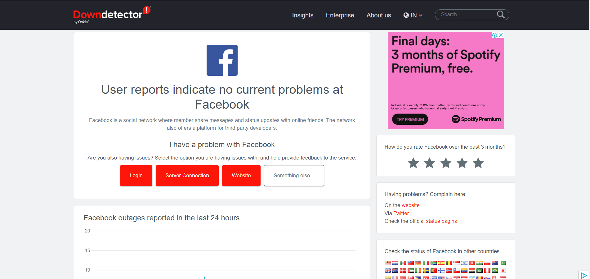Página de Facebook de DownDetector