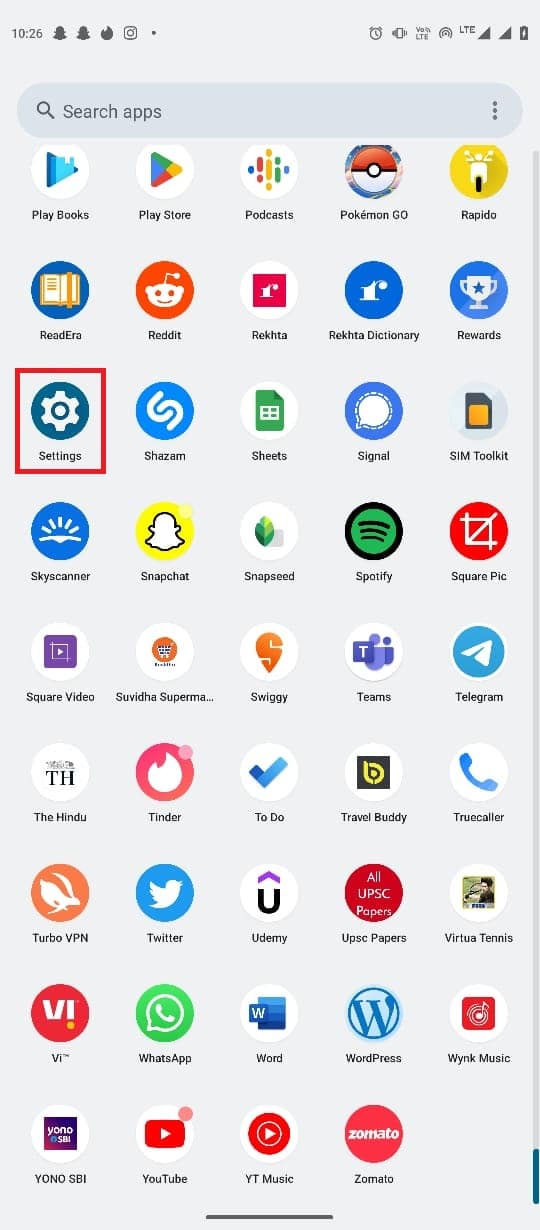 Abra Configuración desde el menú del teléfono