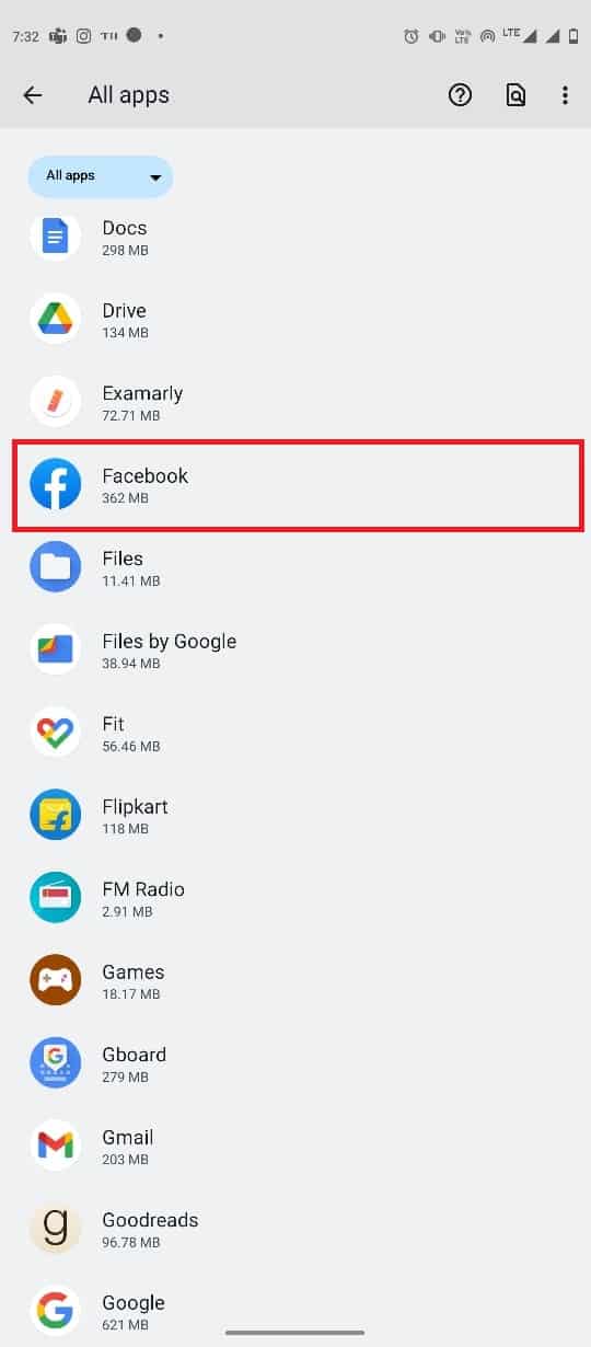 localizar y seleccionar Facebook