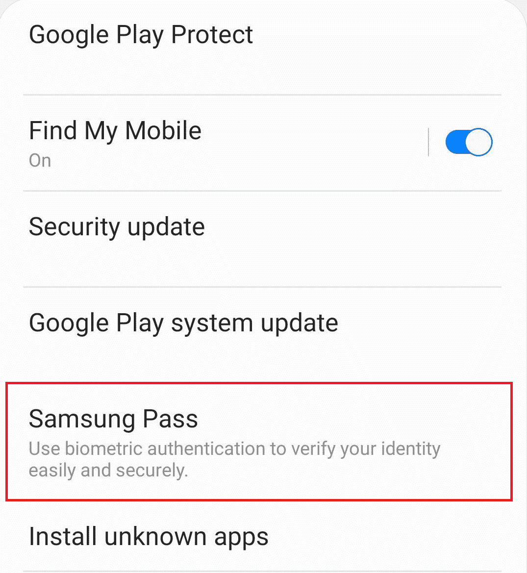 Toca Samsung Pass | 