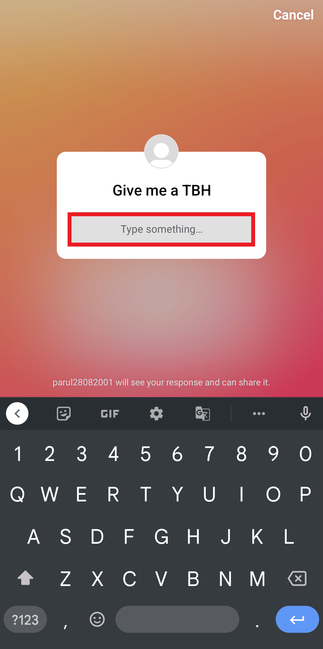 escriba su respuesta en el campo Escriba algo |  Publicación de TBH para Instagram