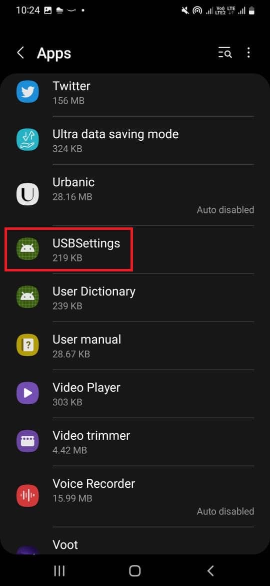 busque y seleccione USBSettings