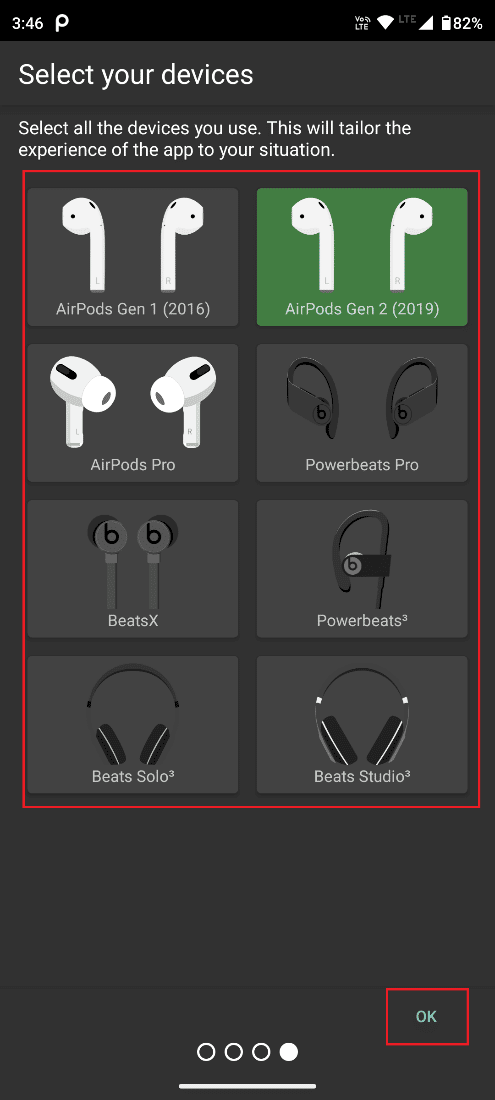 seleccione su modelo de AirPods y toque Aceptar.