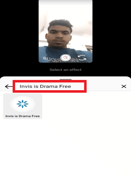 Escribe Invis is Drama Free en la barra de búsqueda |  Cómo obtener un filtro de dientes rectos en Instagram