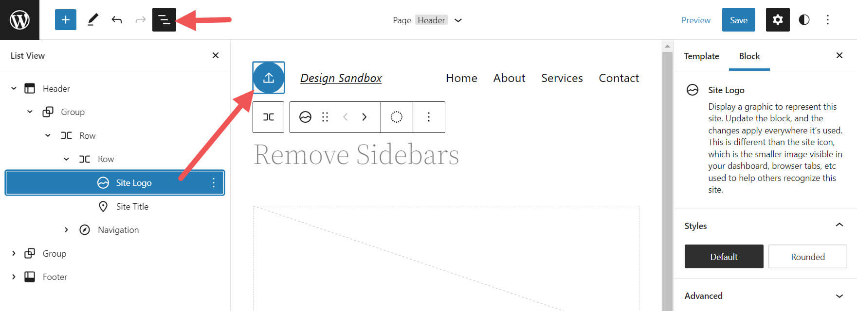 logotipo del sitio en la vista de lista