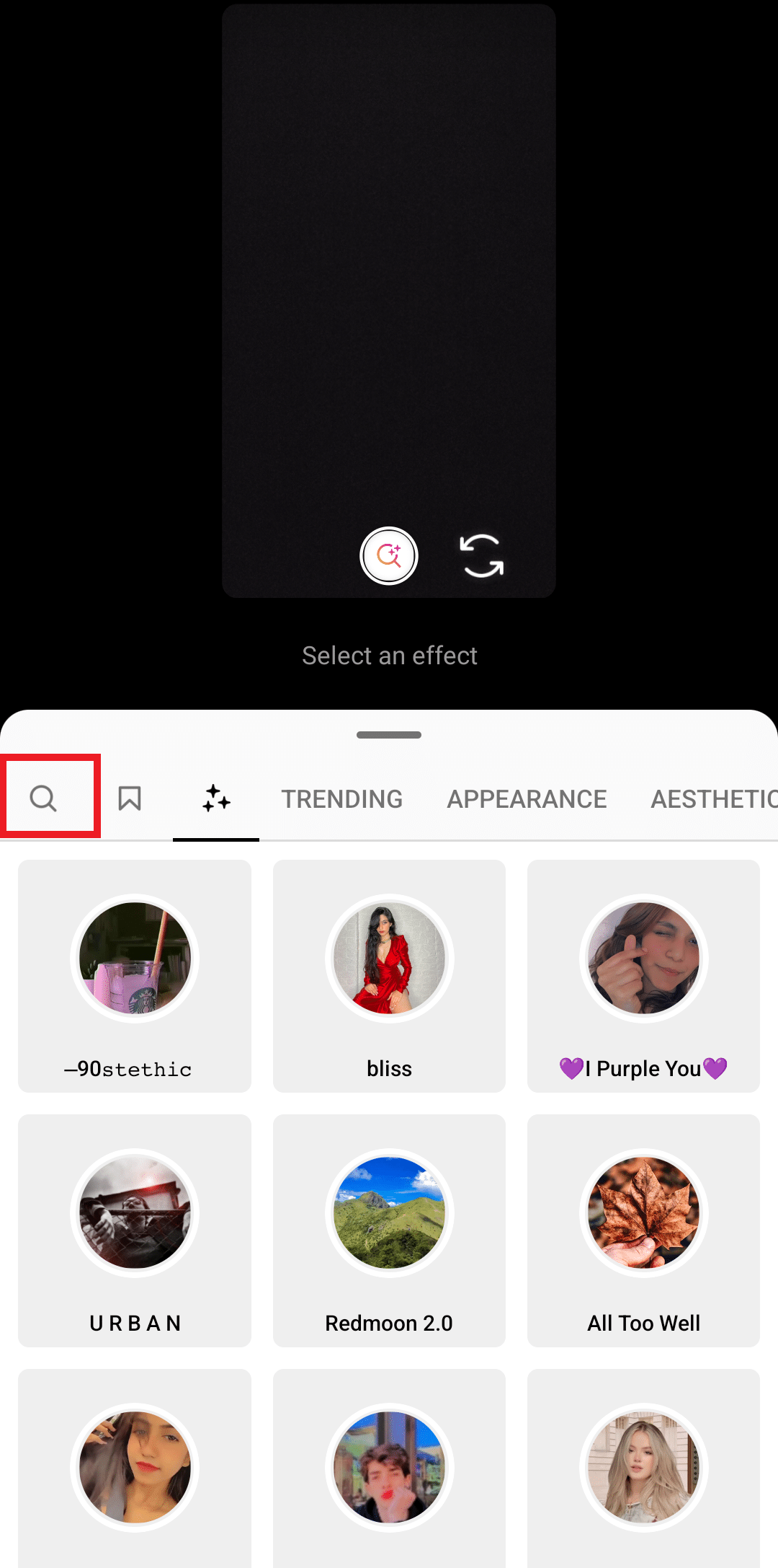 toque el ícono de búsqueda nuevamente en instagram