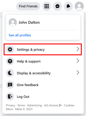 Haga clic en la opción Configuración y privacidad del menú.  |  Cómo ver publicaciones eliminadas de amigos en Facebook