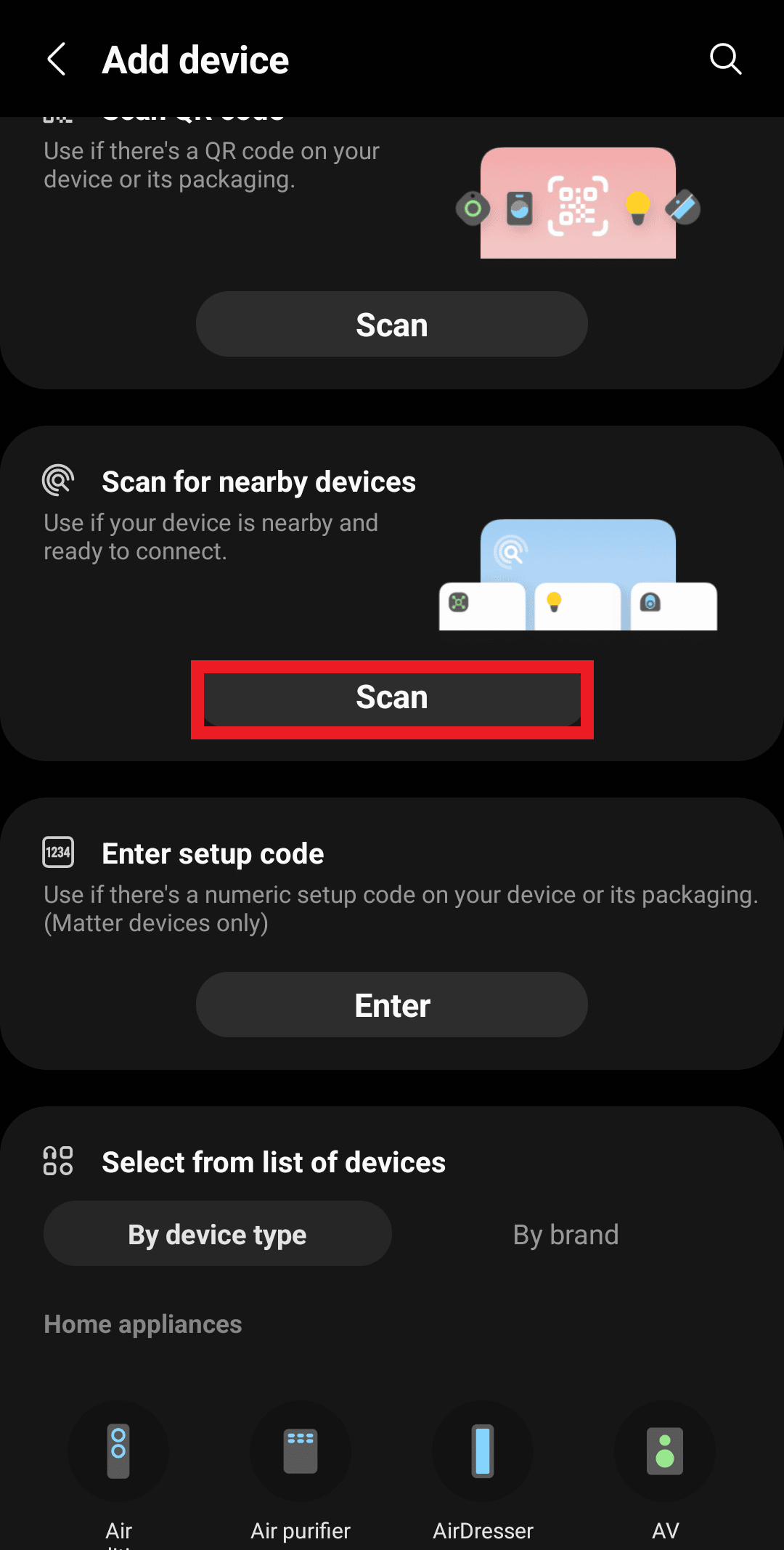 toque escanear debajo escanear para dispositivos cercanos