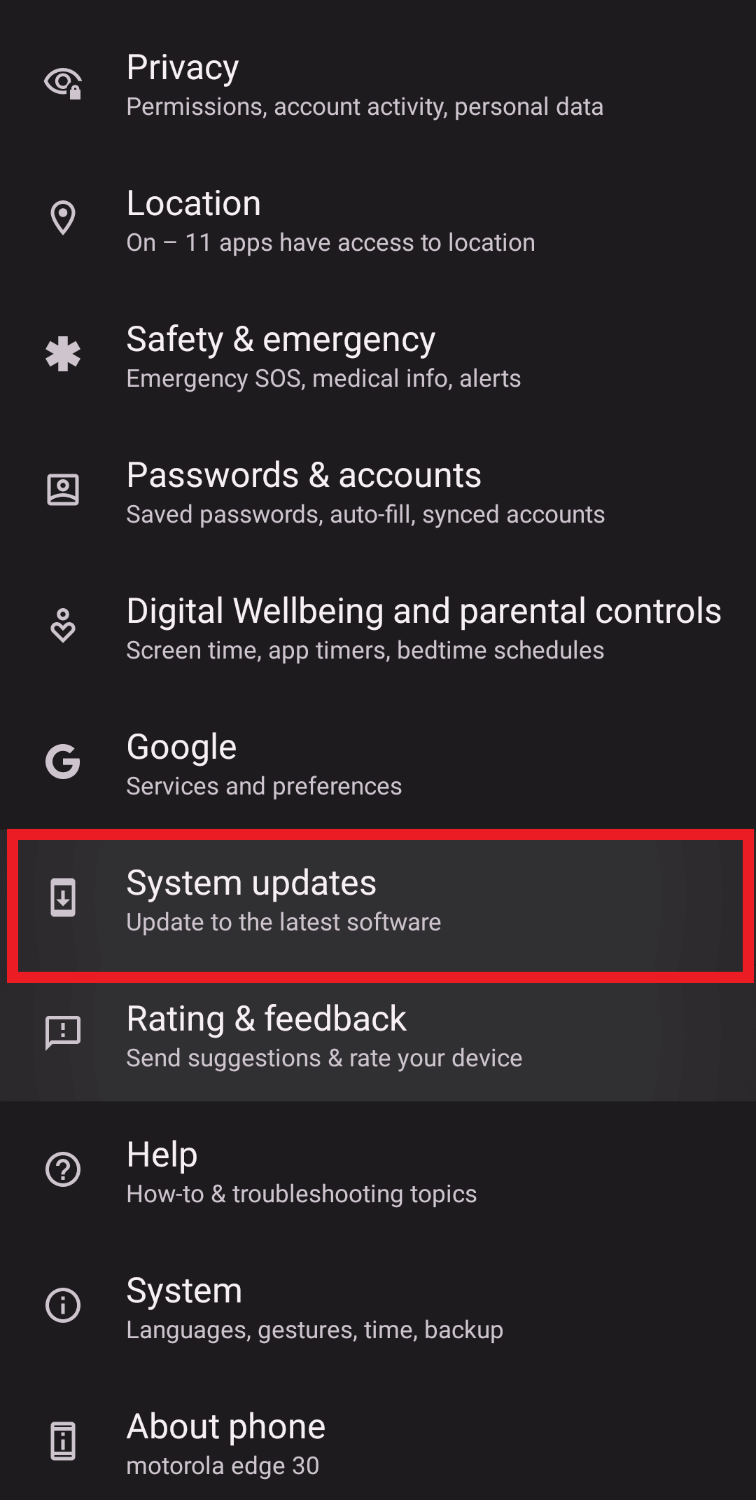Toca Actualizaciones del sistema