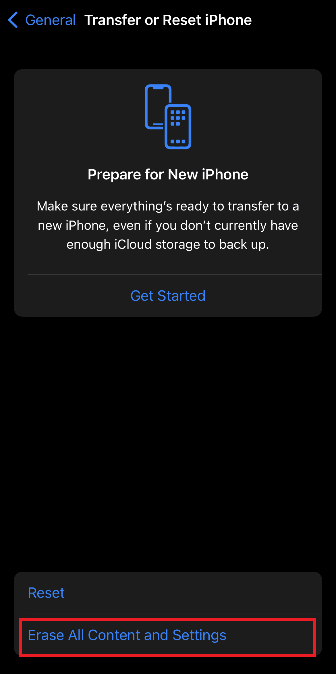 Toque Borrar todo el contenido y la configuración |  Cómo arreglar HBO Max que no funciona en iPhone