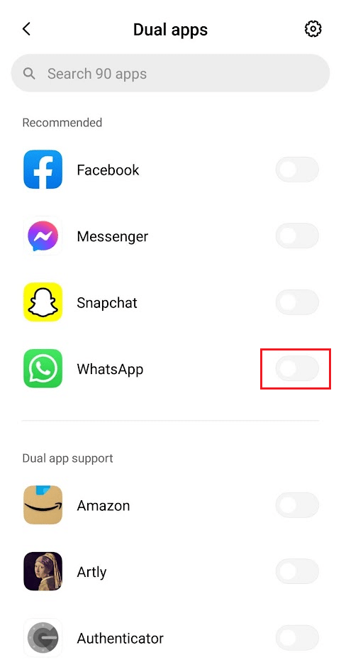 active la opción de WhatsApp de la lista del menú