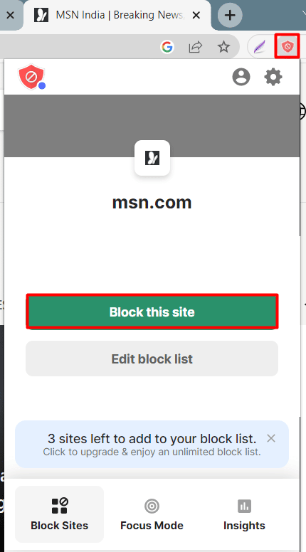 haga clic en bloquear este sitio