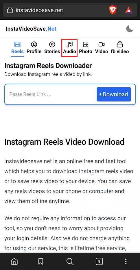 Toque la pestaña Audio |  Cómo guardar música en Instagram