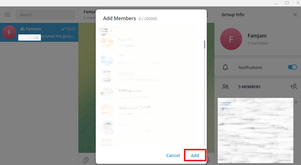 Seleccione los contactos que desea agregar y haga clic en Agregar 