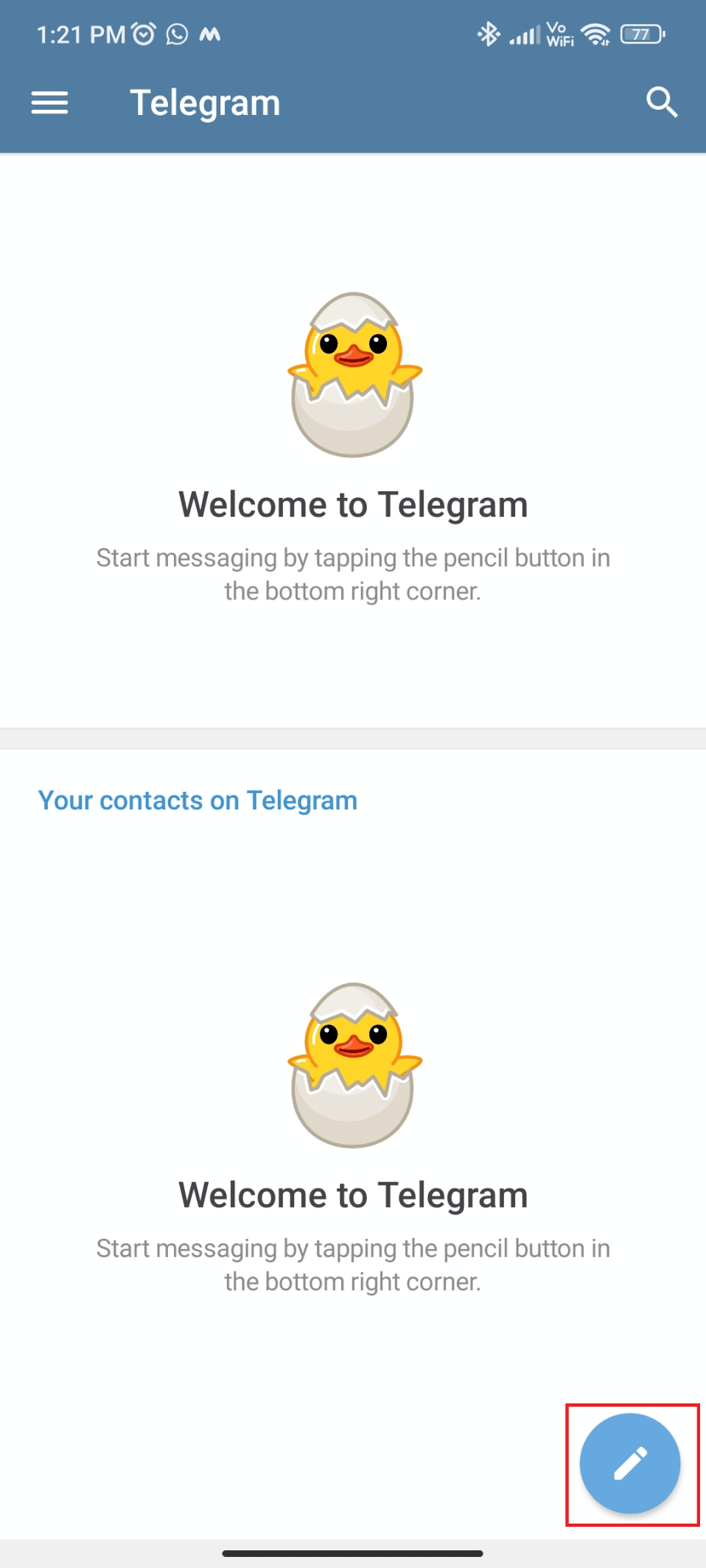 Toca el icono del lápiz.  Cómo agregar miembros en un grupo de Telegram