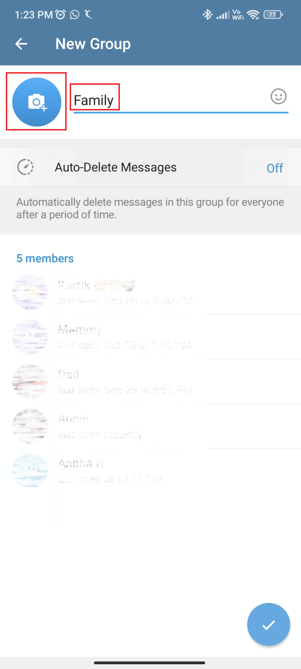 Ingrese el nombre del grupo y agregue una imagen para mostrar 