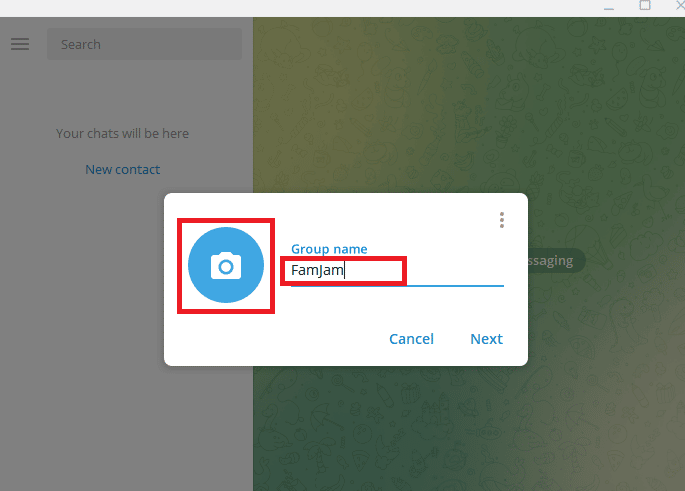 Ingrese el nombre del grupo y agregue una imagen para mostrar 