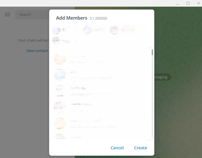 Seleccione los contactos que desea agregar al grupo 