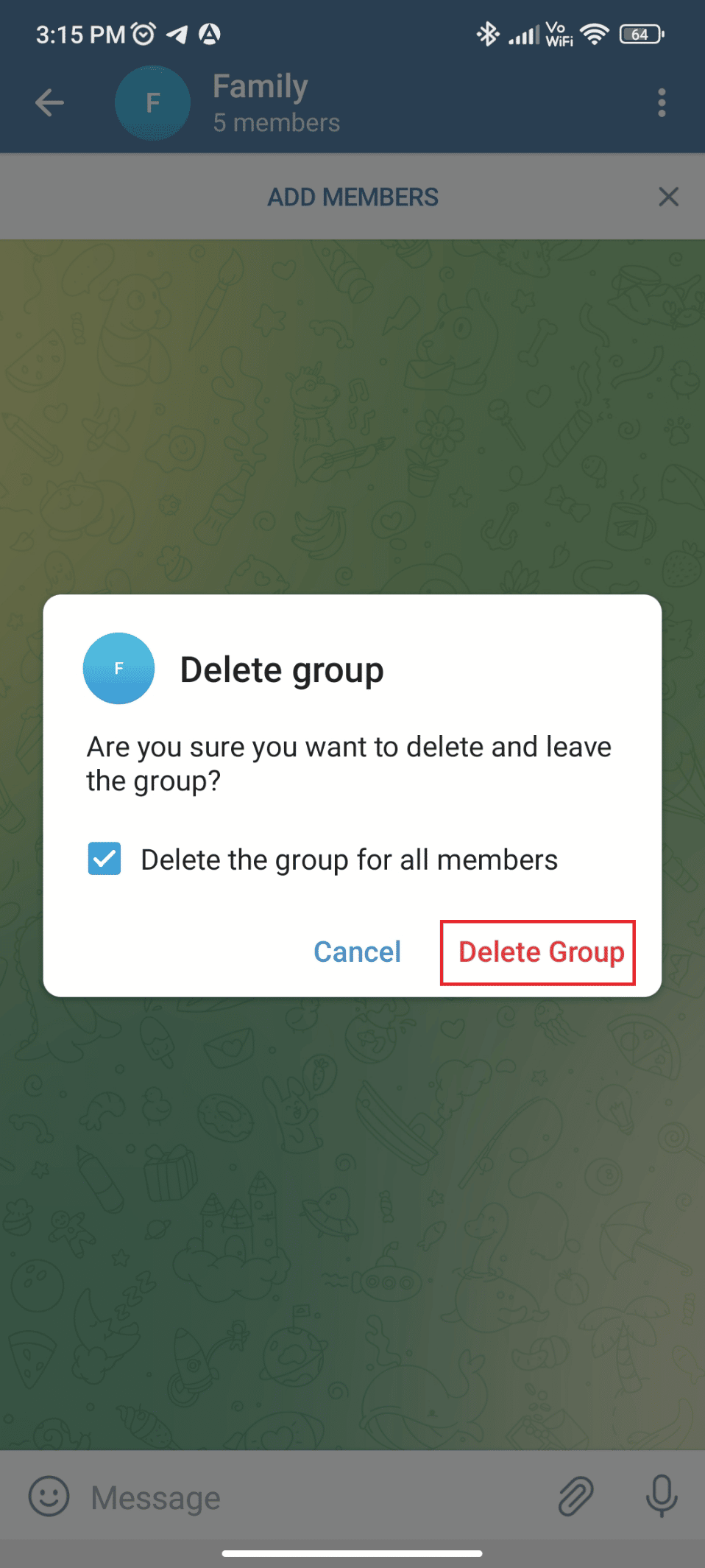 Toque Eliminar grupo 