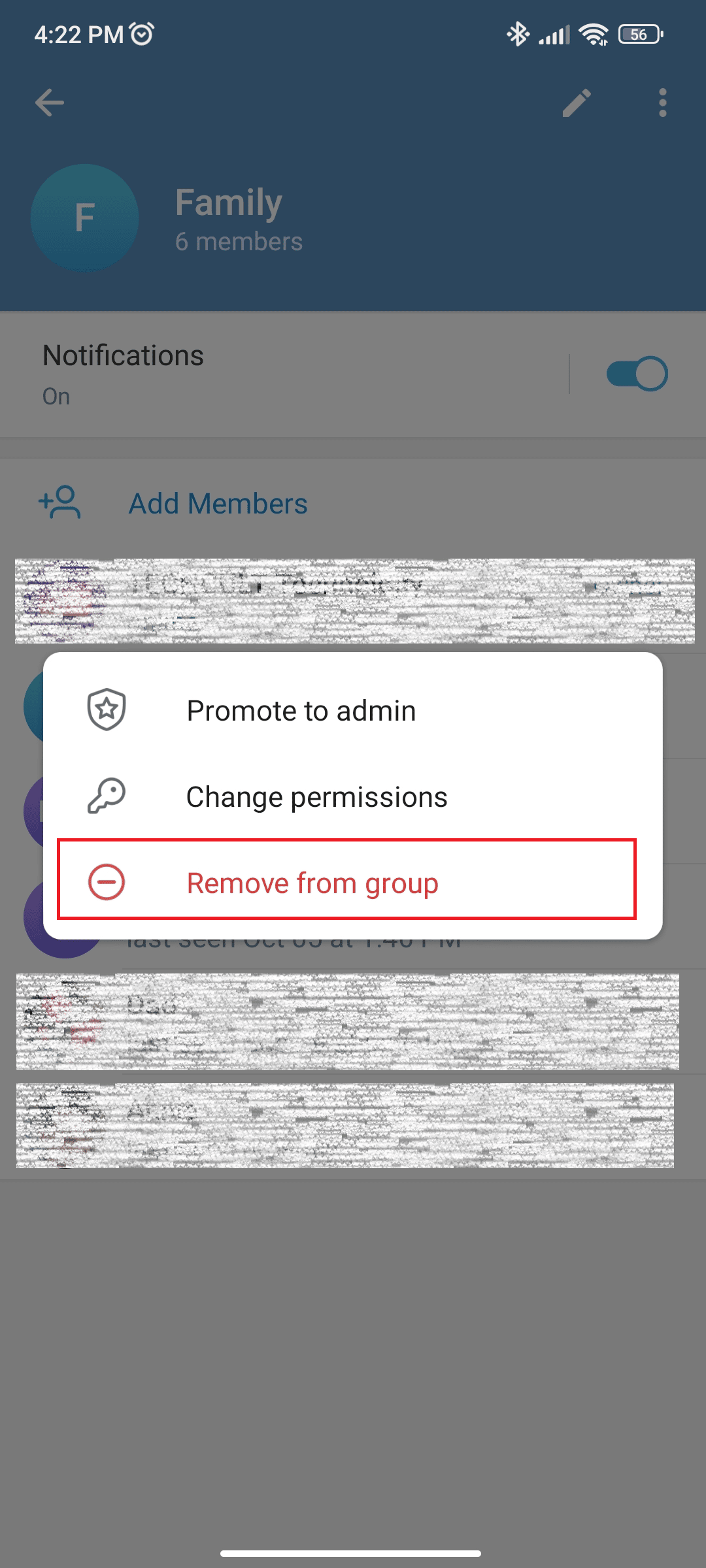 Toca Eliminar del grupo 