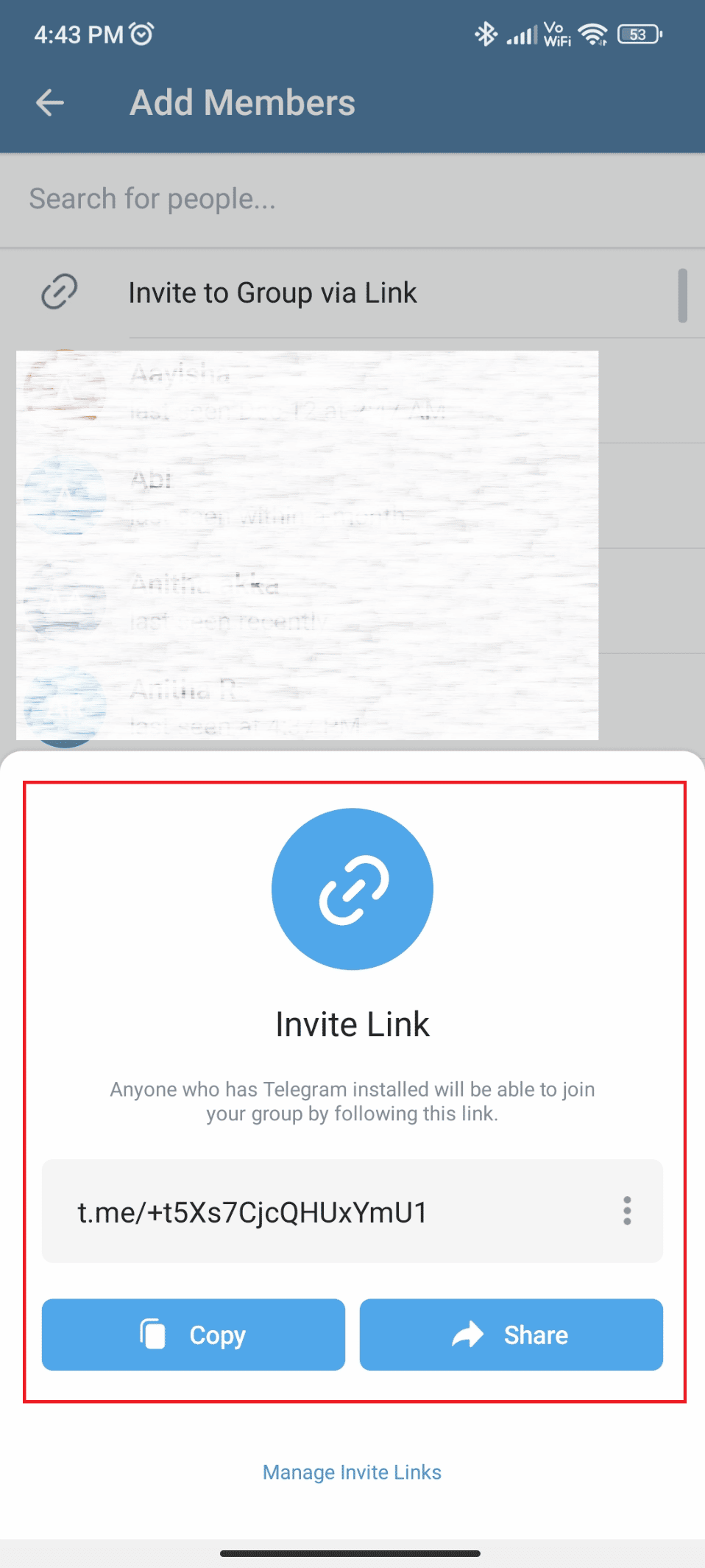 Copie o comparta el enlace de invitación según corresponda 