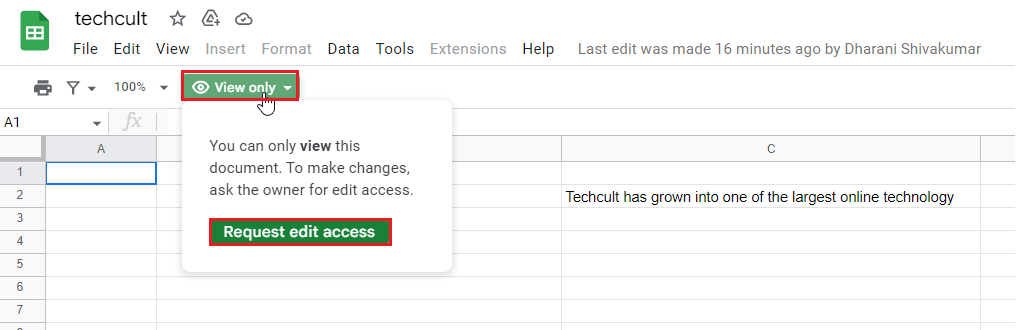 seleccione la opción Ver solo. Cómo establecer permisos de edición de hojas de cálculo de Google