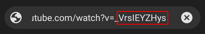 Pegue el enlace del video en la barra de búsqueda y desde el enlace copie el código del video escrito después de v=_.