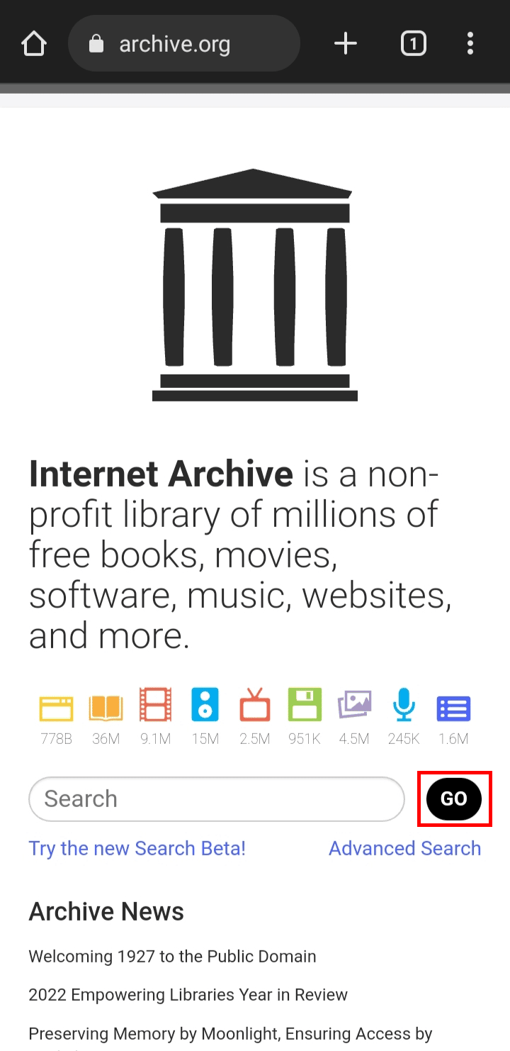 Pegue el enlace copiado en el cuadro de búsqueda y toque el botón IR para buscar.  |  Cómo ver videos eliminados de YouTube