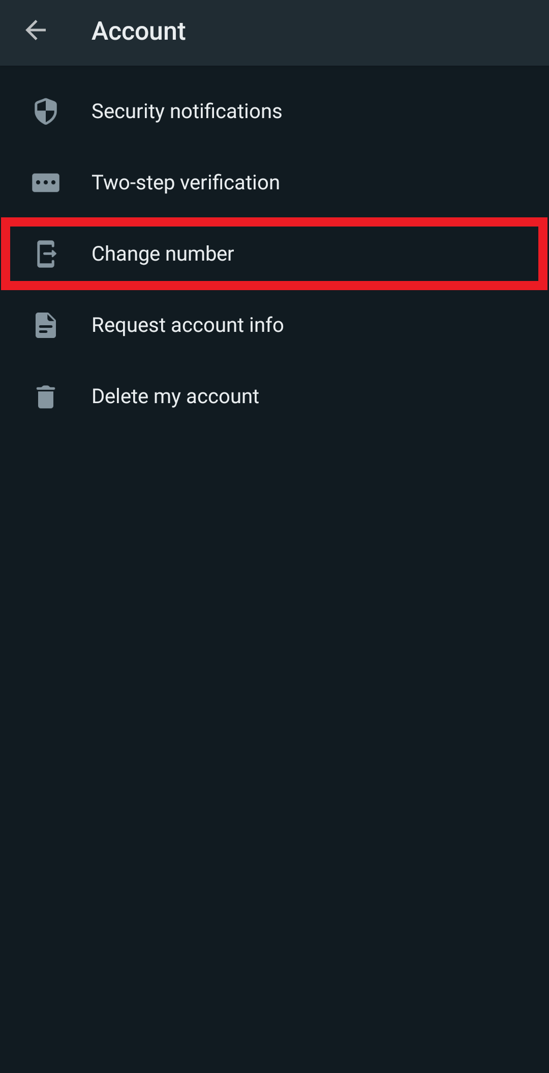 toque en Cambiar número