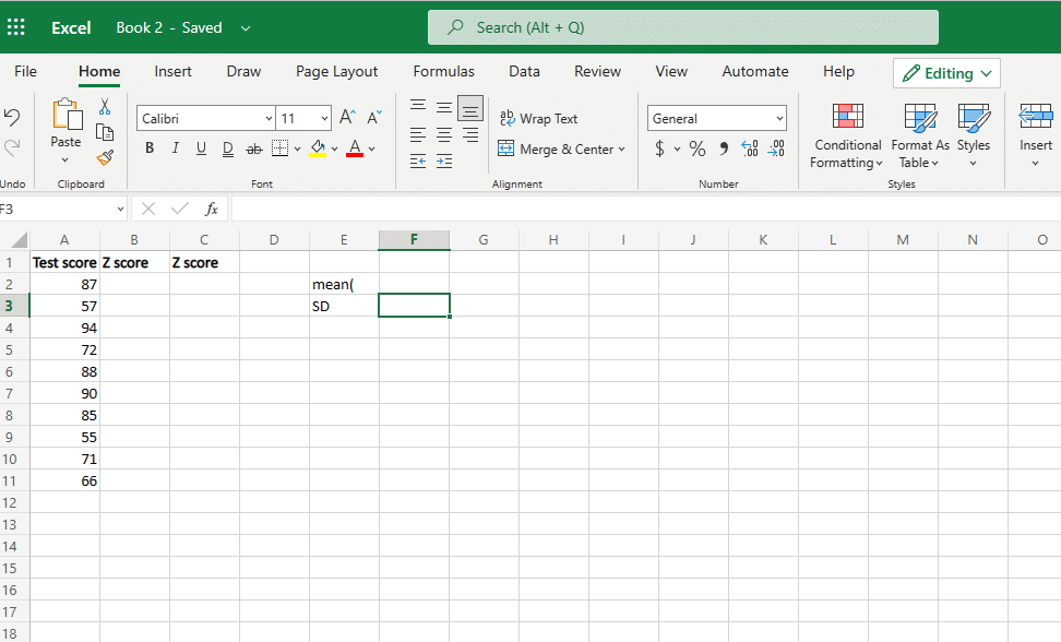 Suponga que estos son los datos que tiene en su Excel y desea encontrar el puntaje z 