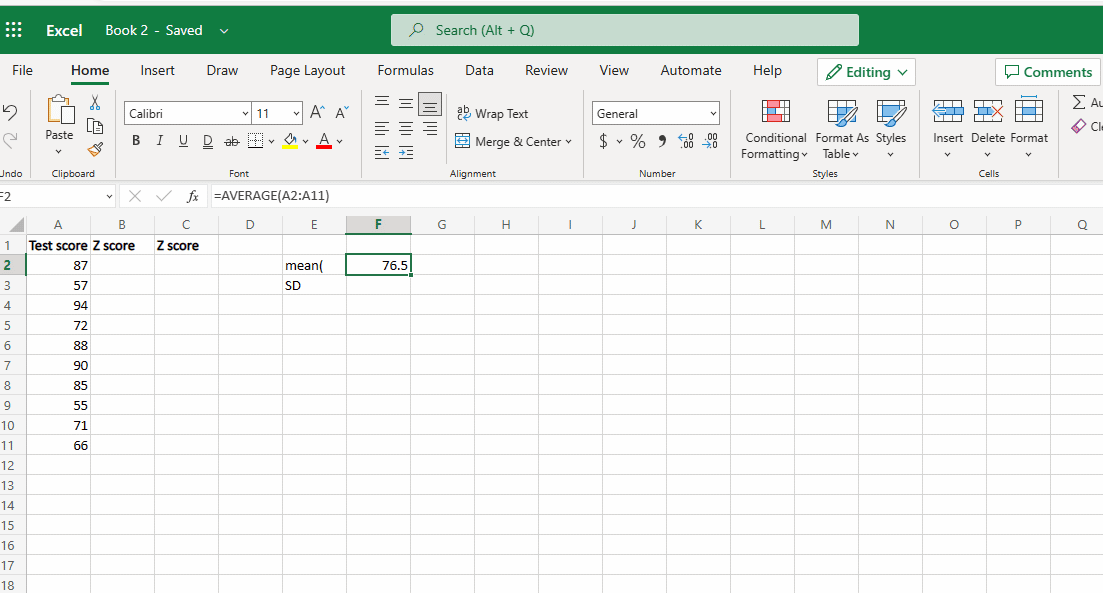 Pulse la tecla Intro.  Cómo calcular la puntuación Z en Excel
