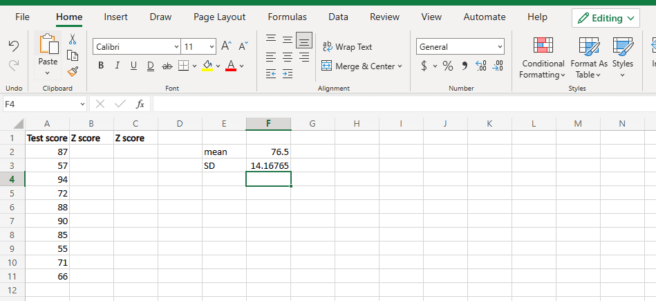 Cierra el corchete y presiona la tecla enter.  Cómo calcular la puntuación Z en Excel