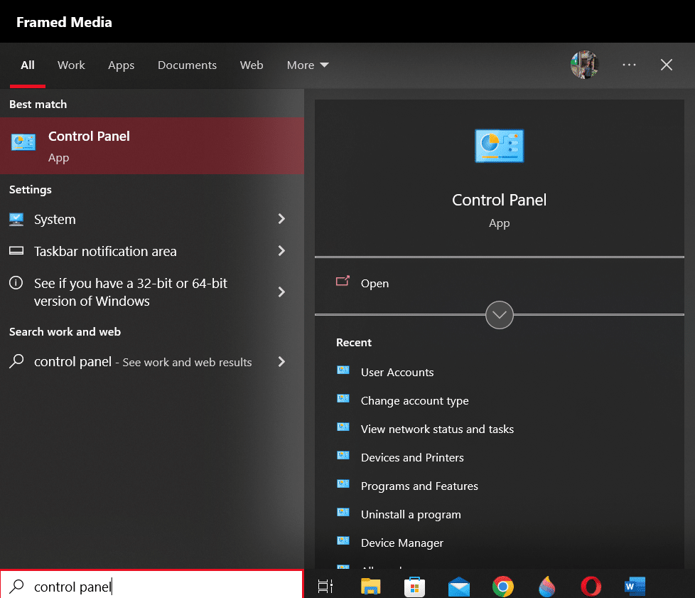 presione la tecla de Windows y busque el panel de control