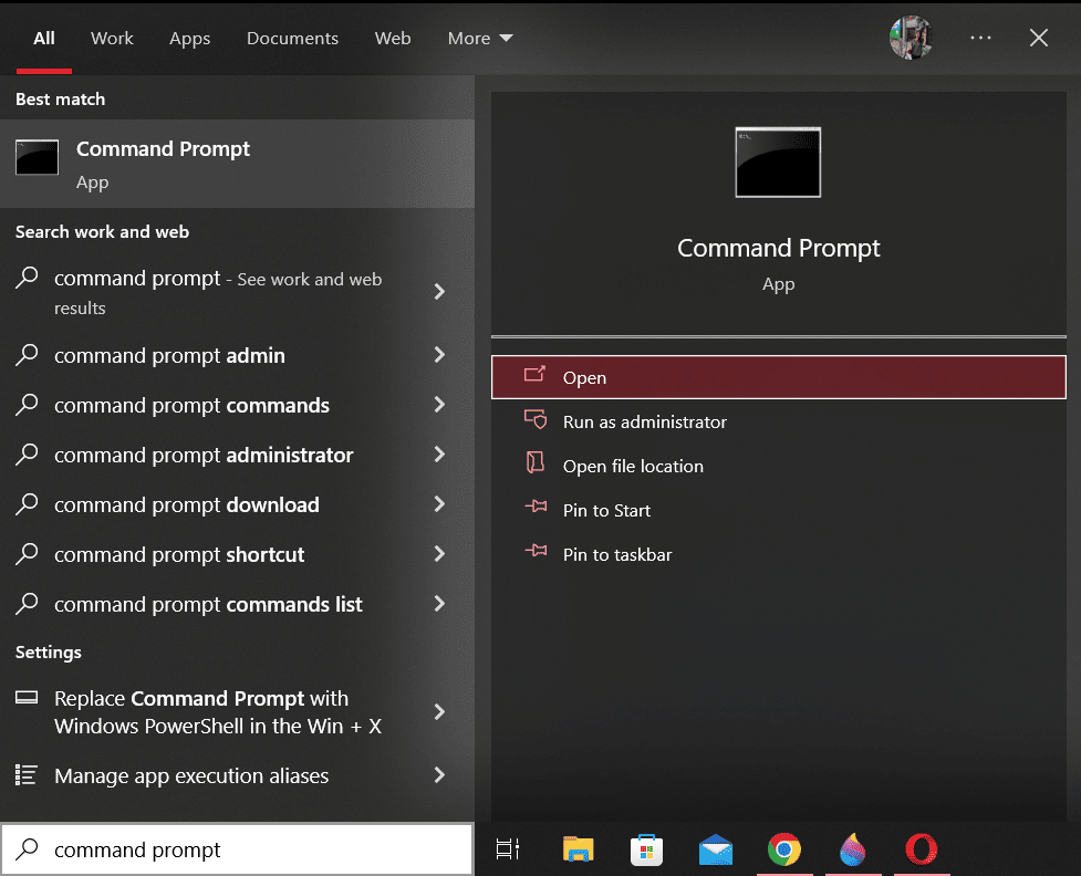 presione la tecla de Windows y busque el símbolo del sistema