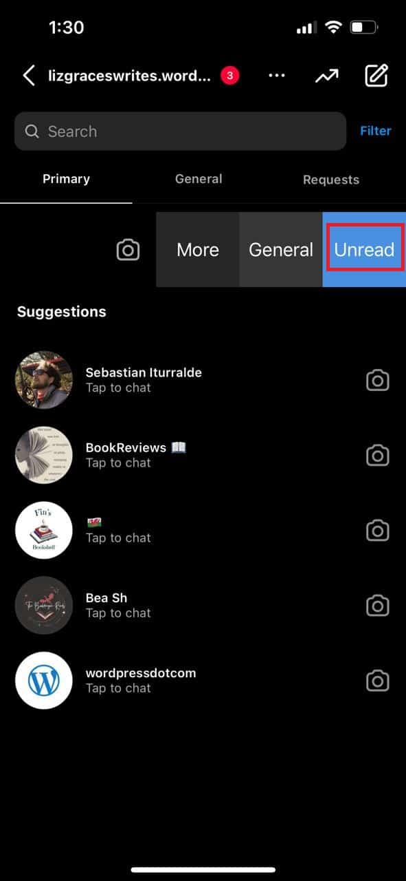 Toque No leído |  Cómo dejar de leer mensajes en una cuenta privada de Instagram
