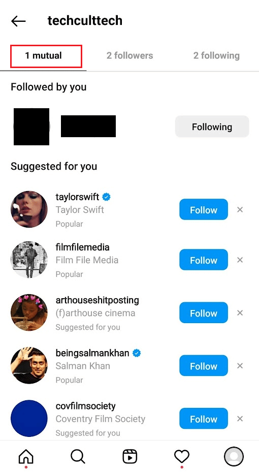 sección mutua para descubrir todos los usuarios de Instagram a los que sigues tú y tu amigo |  ocultar seguidores comunes en Instagram