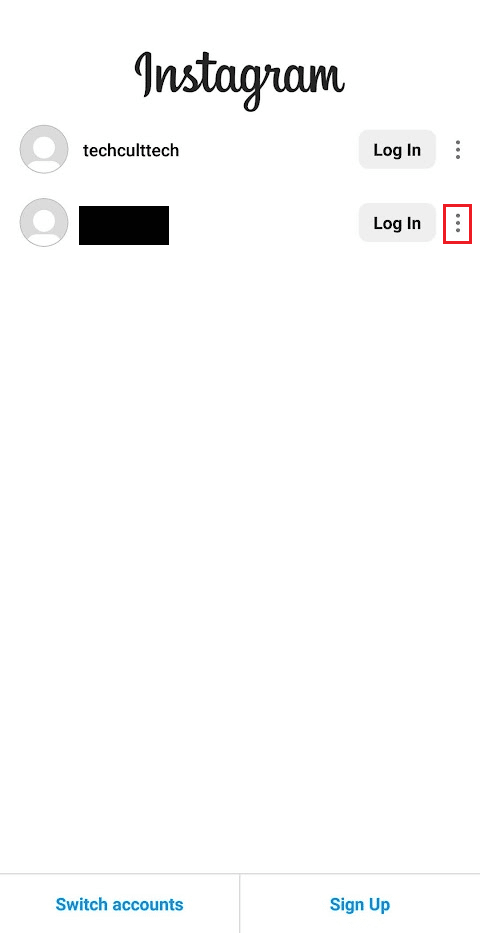 toque el icono de tres puntos junto a la cuenta de IG deseada