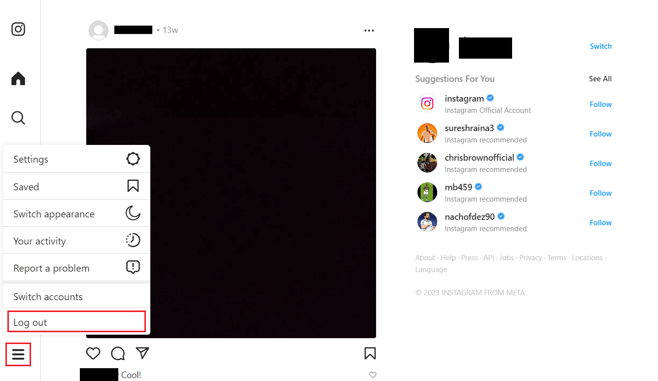 Haga clic en el icono de la hamburguesa - Salir | Cómo eliminar una cuenta recordada en Instagram