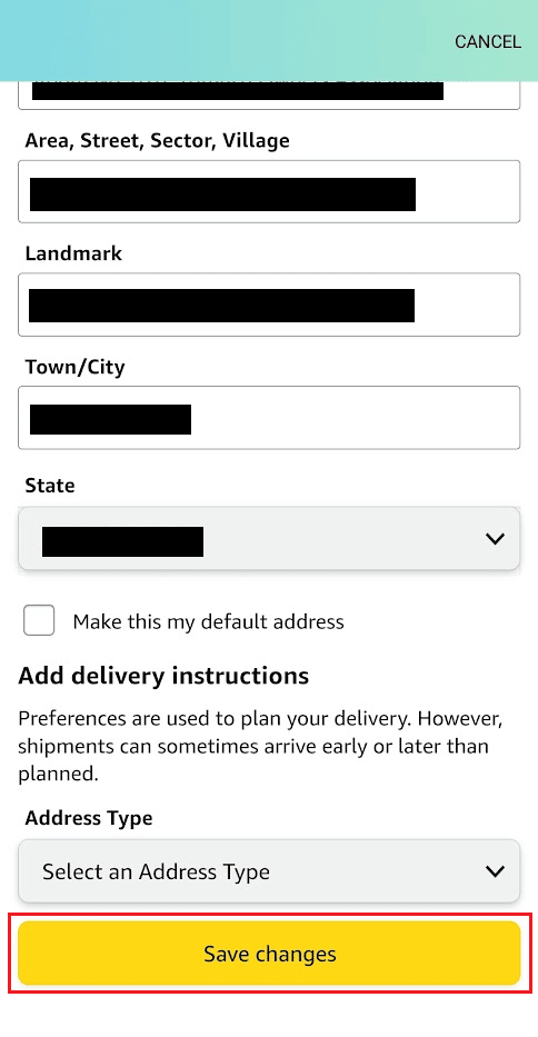 Realice los cambios deseados en la dirección de envío y toque Guardar cambios | Diferente dirección de facturación y envío Amazon