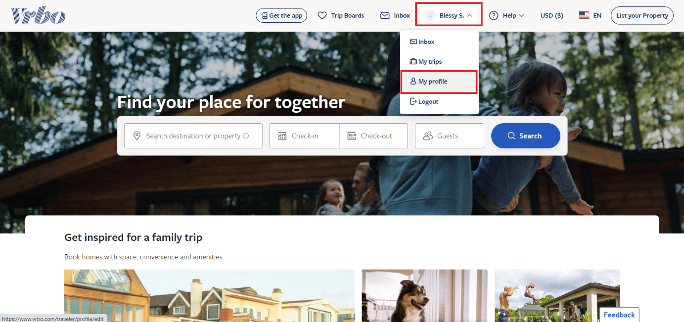 Haga clic en el nombre de su cuenta y seleccione Mi perfil | 