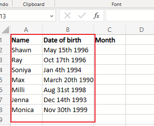 Por ejemplo, estos son los datos que tiene | Cómo ordenar por fecha en Microsoft Excel