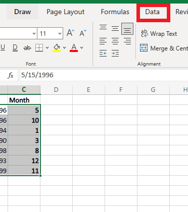 Seleccione el rango de celdas que desea ordenar. Y haga clic en la pestaña de datos | Cómo ordenar por fecha en Microsoft Excel