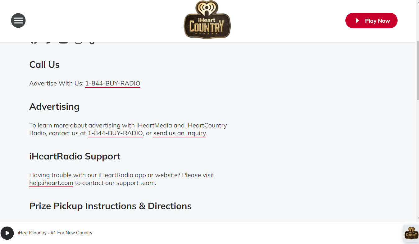 Página de información de contacto de iHeartRadio |  Cómo eliminar la cuenta de iHeartRadio