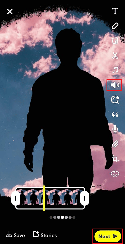 Toque la pestaña Silenciar para silenciar la pista grabada y toque Siguiente para compartir el video como una historia o mensaje con la canción Runaway |  Cómo obtener el filtro Runaway Aurora en Instagram