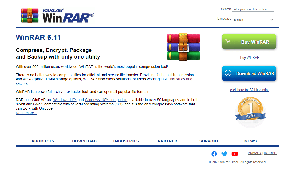 Sitio web oficial de WinRAR.  ¿Qué es el archivo GZ y cómo se descomprime?