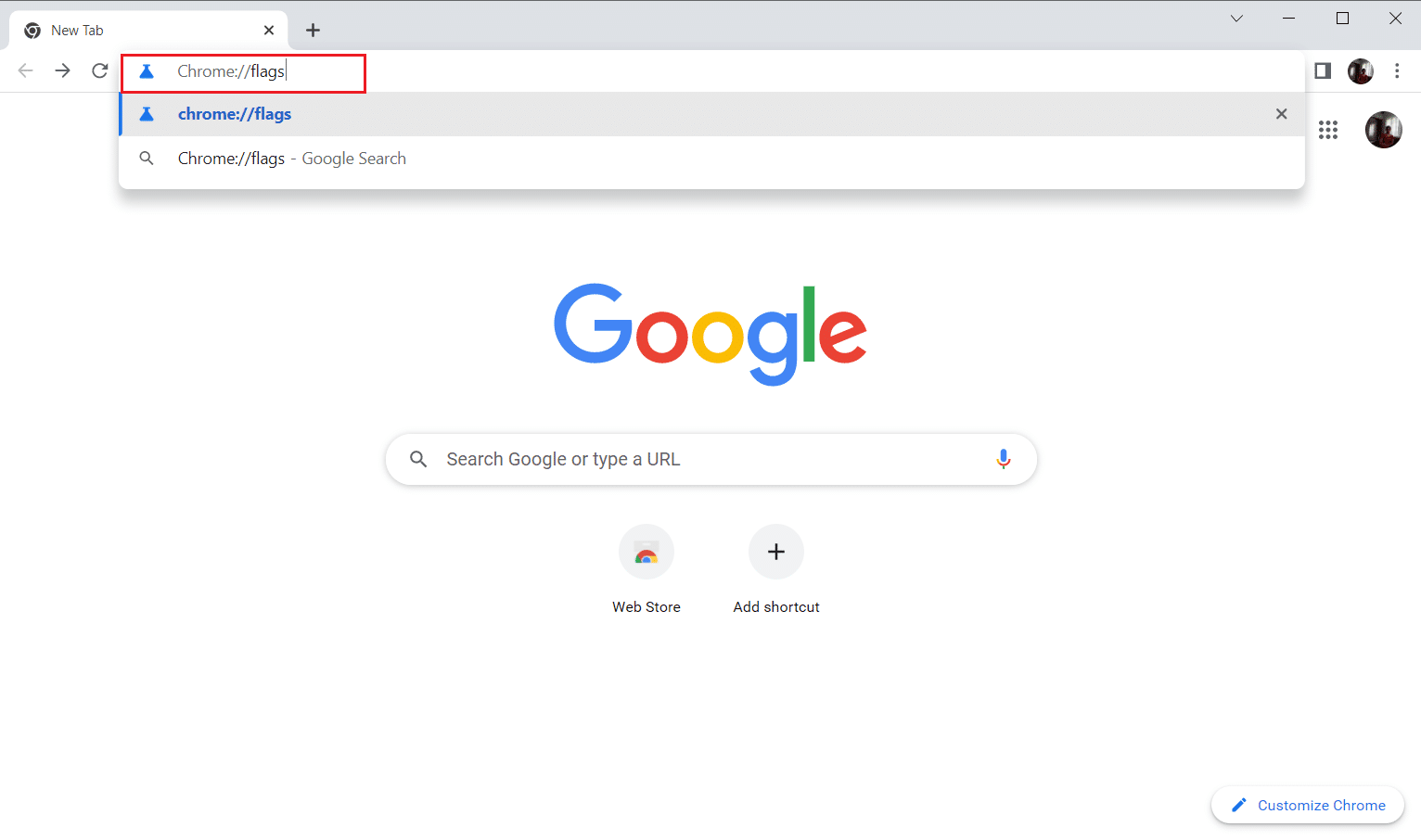 Navegar a la página de banderas de Chrome