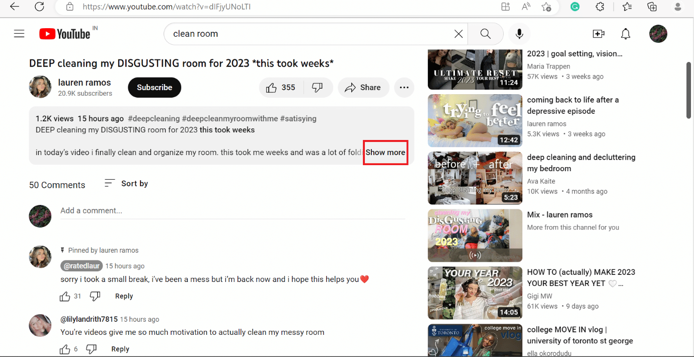 mostrar más en videos de youtube